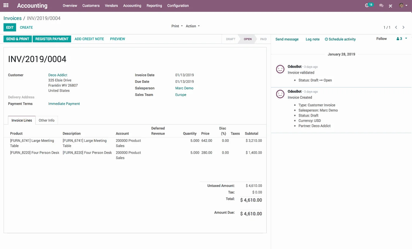 Odoo Invoicing Management